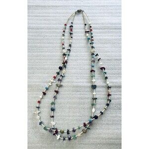 VTG Zuni Inspired Heishi Beads Necklace Double Strand Turquoise Agate Birds 26"